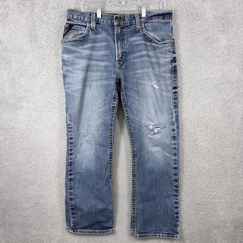 Ariat Work FR Men's Blue Denim Jeans M4 Low Rise Boot Cut Size 34 X 30